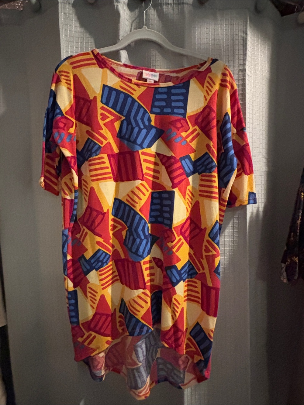 LuLaRoe Color-Block Geometric Top in Yellow, Blue & Red